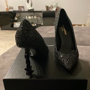 Saint Laurent Black Opyum glitter logo heel 85cm size 35
